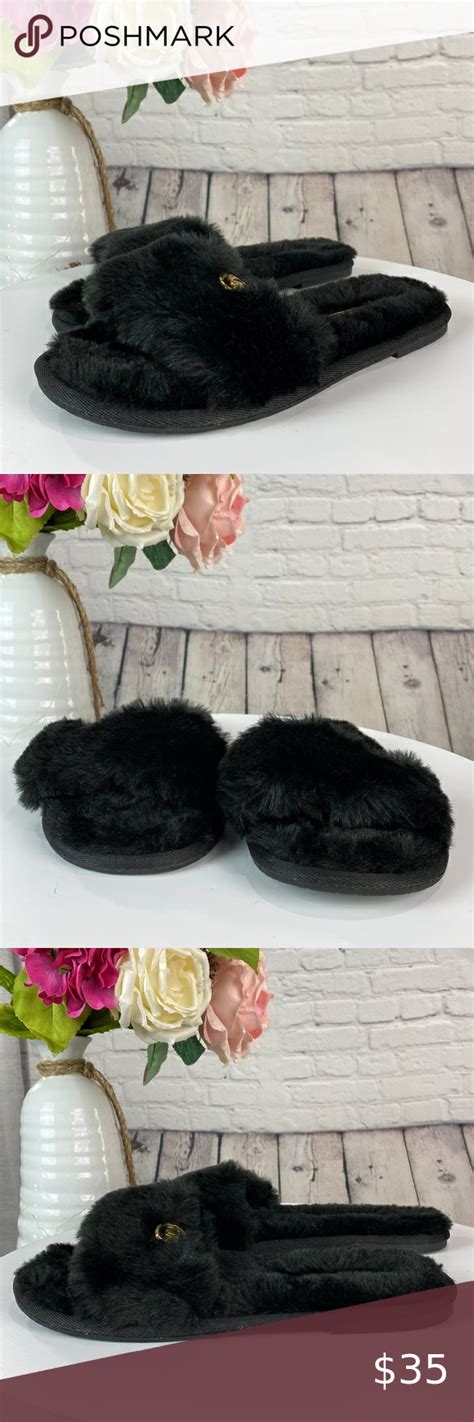 michael kors slipper wit|Michael Kors black fuzzy slipper.